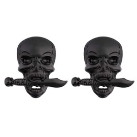 Pack of 2 Skull Emblem Logo Stickers for All Vehicles Luggage Compartments Doors and Windows (Black)