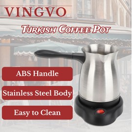 VINGVO Turkish Coffee Maker, Stainless Steel 600ml Electric Turkish Coffee Machine, Arabic & Greek & Turkish Electric Coffee Maker Machine Pot Warmer Kettle,Large Capacity For Home Travel