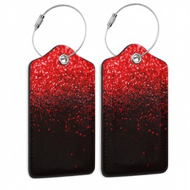 Red 2 Pack Luggage Tag for Suitcases Red Black Glitter PU Leather Bag Travel Suitcase ID Identifier Baggage Tags for Women Men Travel