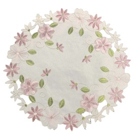 Set of 4 Flower Embroidery Table Place Mats, Openwork Fabric Coasters, Round Flower Shape Mat, Place Mats, Doilies, Cup Coasters for Dining Room, Kitchen, Banquet, Wedding Decoration, 30 cm, Pink A