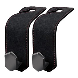 SKYBELL Headrest Hook Hanger for Cars, 2 Pieces, Seat Hooks, Leather, Grocery Bags, Luggage Hanging, Inserts, Convenient Goods, Car Supplies (Black)