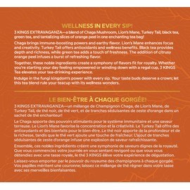3 KINGS Premium Chaga - Lions Mane - Turkey Tail Mushrooms & Orange Tea Blend - 30 Tea Bags