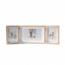 DODXIAOBEUL Silver Hinged Folding Three Picture Frame Display 4x6 inch Vertical and 5x7 inch Horizontal Photo or Pictures for Desk Triple Opening Wedding Family(Light Brown, 4x6 and 5x7)