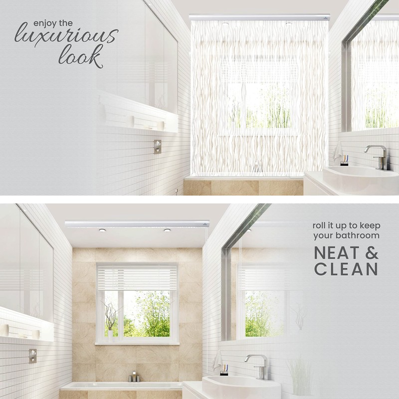 Jakooz Rollup Shower Curtain for Bathroom. Waterproof, 100% PEVA, Heavy