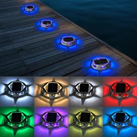 Multicolor Solar Driveway Deck Lights, [4 Pack] 12 Modes IP67 Waterproof Solar Marine Dock Lights, Aluminum Alloy LED Driveway Markers Outdoor Deck Step Pathway Sidewalk Lighting