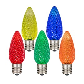 Novelty Lights 25PK C7 LED Faceted Ultra Bright Dimmable Outdoor Christmas Light Replacement Bulbs LED Replacement Bulbs, LED Bulbs, Outdoor Light Bulbs String Light Bulbs (Multicolor)