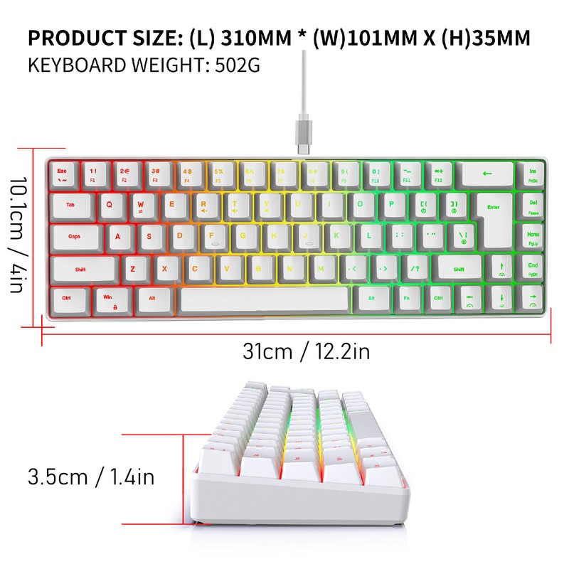 V200 Mechanical Gaming Keyboard Portable 68 Keys Wired RGB Backlit
