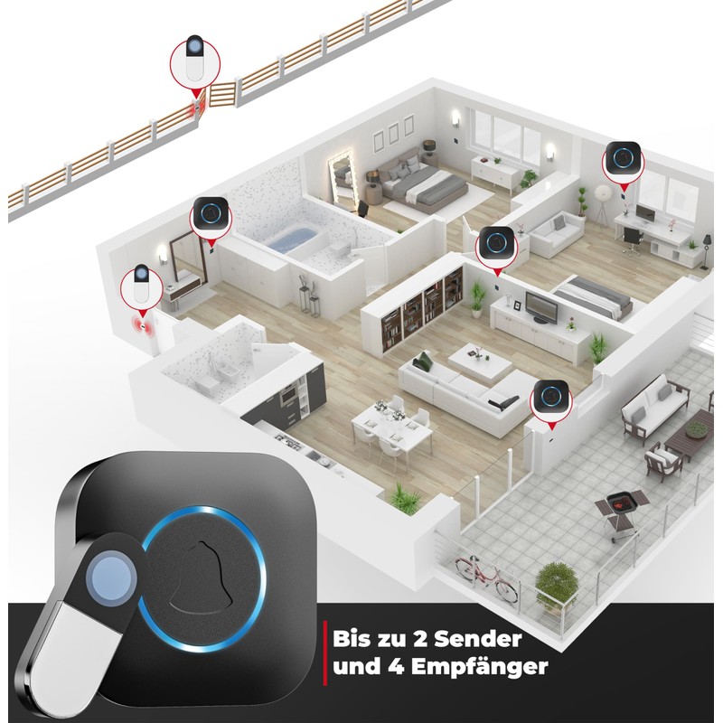 Heidemann Blackline 70913 Wireless Doorbell Receiver, Expandable, Plug-In Wireless Doorbell,