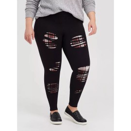 Torrid Premium Leggings Slashed Merry Plaid Underlay Black 2 2x 18 20 #A49157