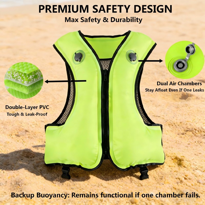 FORWEWAY Adults High-Visibility Inflatable Swimming Jacket Adjustable Buoyancy Vest with