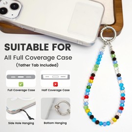 KARENSKEYS Phone Charm Strap, Stylish Crystal Beaded Lanyard with Tether Tab &Metal Buckle for Cellphone, Wrist Keychain for Car Keys with D Ring for Women. (Tiny Colorful Candy)