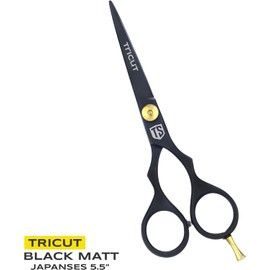 Tricut Professional Hair Cutting Scissors 5.5" Black Matte Finish Premium Japanese Stainless Steel Razor Sharp Blades Salon & Home Use Ergonomic Handle Hairdresser Barber Shears (Black, 5.5'')