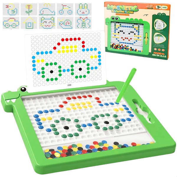Aonuily Magnetic Drawing Board,Large Doodle Board with Magnetic Pen and Beads Cards Montessori Educational Preschool Toy for 3 4 5 Year Girls Boys Gift (Dinosaur Green)