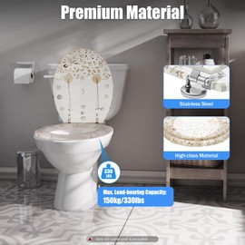 Clear Resin Toilet Seat with Dried Flowers, Stainless Steel Hinges, Ergonomic Design, Easy Clean, Noise Reduction, Ideal for Most Toilets (Clear)