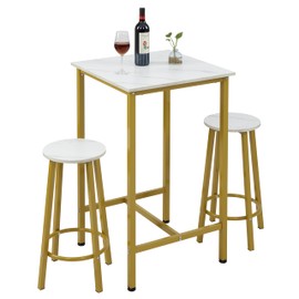 Finnhomy Bar Table Set, 23.6" Pub Table High Top Table, Square Bar Height Table, Bar Table with Stools, Kitchen Table Set for 2, Industrial Breakfast for Kitchen, Living Room, Gold