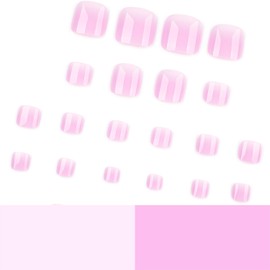 24pcs French Press on Toenails Short Square Summer Fake Toe Nails with Gradient Designs Pink False Toenails French Toe Nail Tips Glue on Nails Full Cover Stick on Nails for Women Toe Nail Decoration