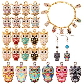 COGCHARGER 30 Pcs Owl Enamel Charms Pendants Colorful Owl Charms Pendant for Jewelry Necklace Earring Keychain Making Crafts