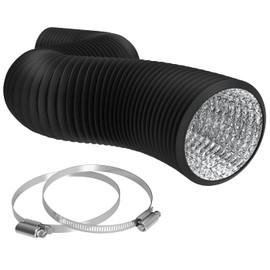 TerraBloom 12-Inch Duct Vent 8 Feet - Advanced 4-Layer Aluminum Flexible Air Hose for HVAC with 2 Bonus Clamps - 12-Inch Black Ducting