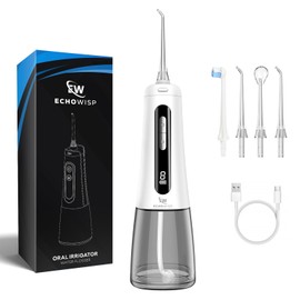 Rechargeable Water Flosser for Teeth, 300ML Oral Irrigator with 4 Nozzles, 2000mAh Battery, IPX7 Waterproof, 360° Rotating, USB Charging, Portable Cordless Dental Cleaner for Braces & Gum Care (White)