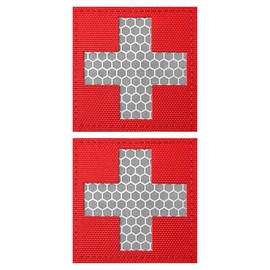 ZESION 2Pcs Reflective Medic Patches,Medical Red Cross Morale Hook and Loop Badge First Aid Patches for IFAK Trauma Pouch, EMT, EMS, EDC Bag