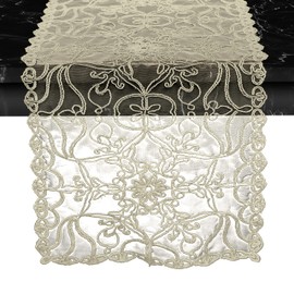 Elegant Comfort Embroidery Ingrid Table Runner - Dresser Scarf for Home Dining Room - Lace Like Tabletop Decoration, Kitchen Dining Table Decoration for Indoor and Outdoor, 13 X 54 Inches, Gold