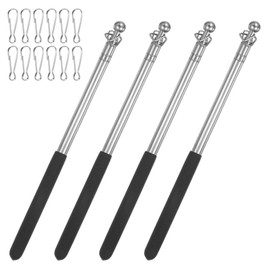 M METERXITY 4-Pack 5.25Ft/1.6M Telescopic Handheld Flagpoles, Telescopic Flag Pole with Clips Portable Stainless Steel Flag Pole for Truck/Outside/Tour/Guide/House/Festival[Black]