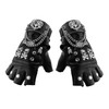 Skull Punk Rock Biker Black Leather Gloves Metal Chain Fingerless