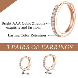 LICHUAN Silver Hoop Earrings for Women, Hoop Earrings with AAA Zirconia, Hypoallergenic, Small Sleeping Hoop Earrings for Birthday Gift - 2 Pairs, Silver, Stainless Steel