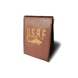 Ten Four Distributions U S Air Force Army Helicopter Cowhide Leather Laser Engraved Engraving Minimalist Slim Money Clip RFID Blocking Front Pocket Leather Mens Wallets