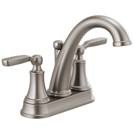Delta Woodhurst Centerset Brushed Nickel Bathroom Faucet, 4 Inch 3 Hole Bathroom Sink Faucet for Vanity, Metal Push-Pop Drain Assembly, Stainless 2532LF-SSMPU