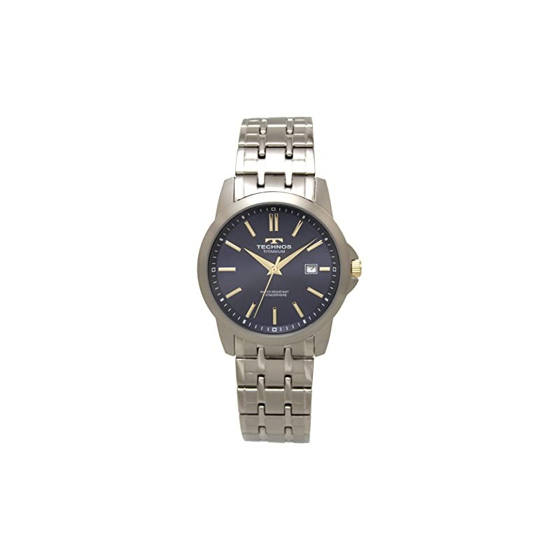 Technos T9B75IN Date Titanium Men's Wristwatch, Silver, blue, Bracelet Type