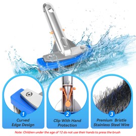 AQUAFLY Pool Pumice Stone & 5.5" Stainless Steel Brush Kit with Handle | Pumice Stone for Pool Cleaning & Pool Calcium Remover Tool | Pool Cleaning Tools & Deck Brushes for Scrubbing Heavy Duty