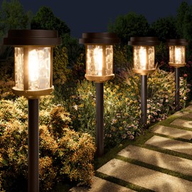 XMCOSY+ Solar Pathway Lights, Dual-Tone Solar Lights Outdoor Waterproof IP65, 20 LM LED Bright Glass Outside Light for Garden Path Yard Walkway Driveway (‎Black & Brown)