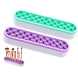 GDFYMI 2Pcs Silicone Makeup Brush Holders Green Purple Stand Makeup Brush Organizers Make Up Brushes Storage for Painting Pen Brushes Nail Clippers Drill Pens Ruler Sewing Craft Tools