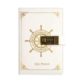 Lock Journal with PU Leather Hard Cover, B6 Lockable Notebook with Pen Holder, Secret Diary Planner Notepad for School Business [White]