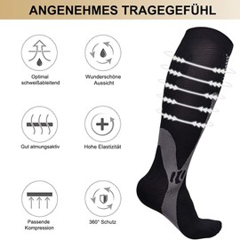 Miavogo 3 Paar Kompressionsstrümpfe für Damen und Herren, Stützstrümpfe mit Elastisch, Compression Socks Herren, Geeignet für Sport, Reisen, Fitness（2XL/3XL）