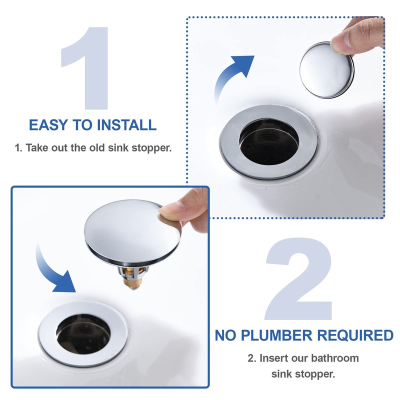 Universal 2-in-1 Bathroom Sink Stopper - Chrome Pop Up Sink