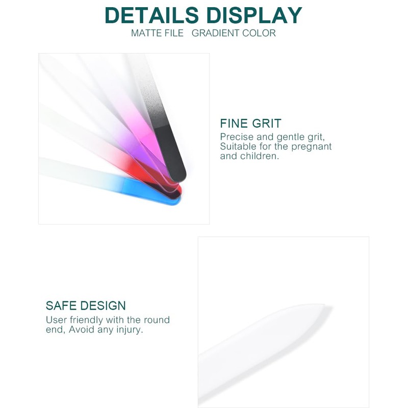 KADS 5 Pack Glass Nail File Crystal Fingernail Files Set