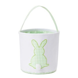 Easter Basket with Handle Easter Bucket Easter Baskets Easter Basket Bags Egg Hunt Basket Canvas Plaid Bunny Print Basket with Fluffy Tail (Green Plaid)