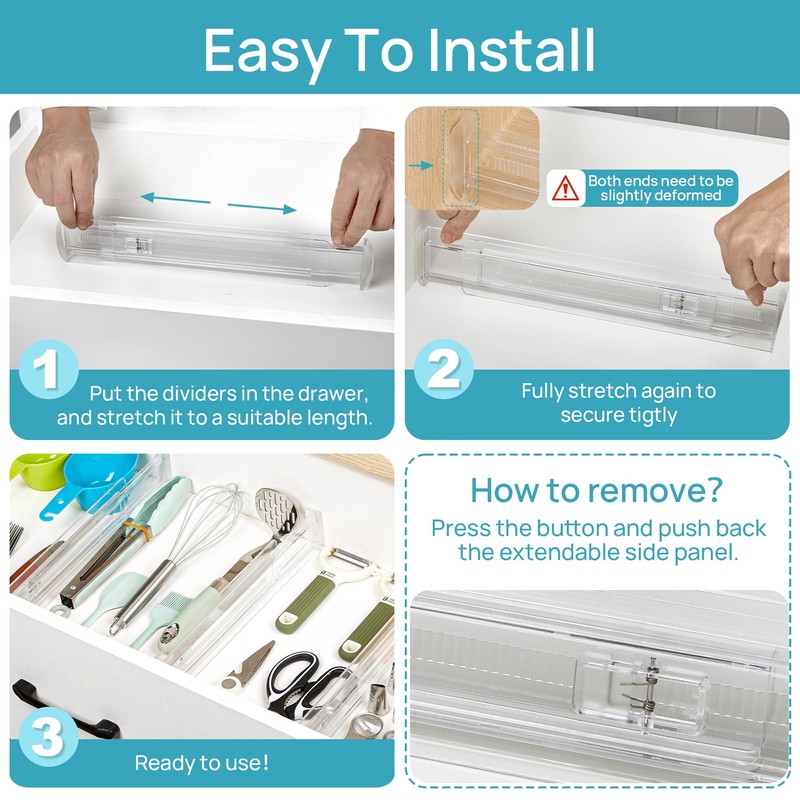 Vtopmart 4 Pack Shallow Drawer Dividers, Adjustable 2.3" High Expandable