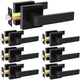 KAMOTA Passage Door Levers, 7 Pack Black Heavy-Duty Keyless Door Handles, Square Non-Locking Door Knobs, Right and Left Handed for Closets, Hallways and Conference Rooms