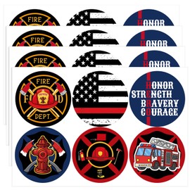 Honoson 360 Pcs Assorted Firefighter Sticker Sheet Pack 1.5 Inch Sheet Fighter Stickers Fireman EMT USA Fire Theme Event Supplies Party Decoration Holiday Gifts