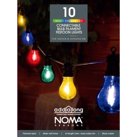 NOMA Connectable Bulb Festoon Garden Lights, 10 Multicolour LED's, 6.8 m