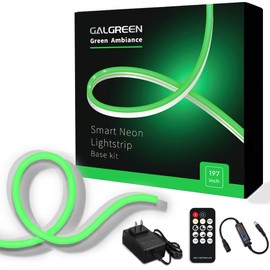 Galgreen Neon Rope Lights, 16.4ft Rope Lights with Dimmable Remote and Adapter, Waterproof Flexible Smart Led Strip Lights for Bedroom, Super Bright, DIY Neon Sign, Indoors Outdoors Wall Decor, Green