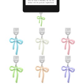 Tinoaly Pack of 6 Dust Plug Charms for Kindle, Cute Bow Type C Connector Decorative Dust Plug Accessories Pendant for Kindle and Phones, Book Lovers Readers Gift (6 Colours)