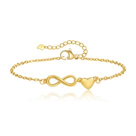 GEMAURA Women's 925 Silver Bracelet, Infinity Bracelet with Cubic Zirconia, Adjustable Bracelet, Gold Heart, Silver Bracelet, Infinity Sign, Friendship Bracelets, Jewellery Gifts for Women,