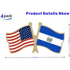 LUSEOAN USA and El Salvador Crossed Double Flag Lapel Pins Small Mini Salvadoran National Friendship Pin Badge, 4PCS