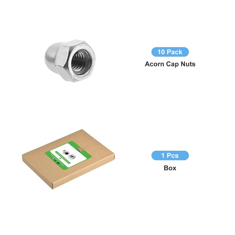 uxcell M6x1.0 Acorn Cap Nuts, 10Pcs 304 Stainless Steel Dome