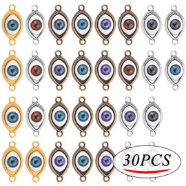 30pcs Antique Eye Shaped Charms Mixed Evil Eye Pendants with 2 Large Holes for Crafting Jewelry Making