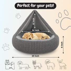 HOME ARCHIVE Soft Pet Bed for Small Dogs with Attached Blanket Cozy Donut Cuddler Anti-Anxiety Hooded Calming Orthopedic Round Puppy Washable Beds for Dogs and Cats (23" L x 23" W x 6" H)